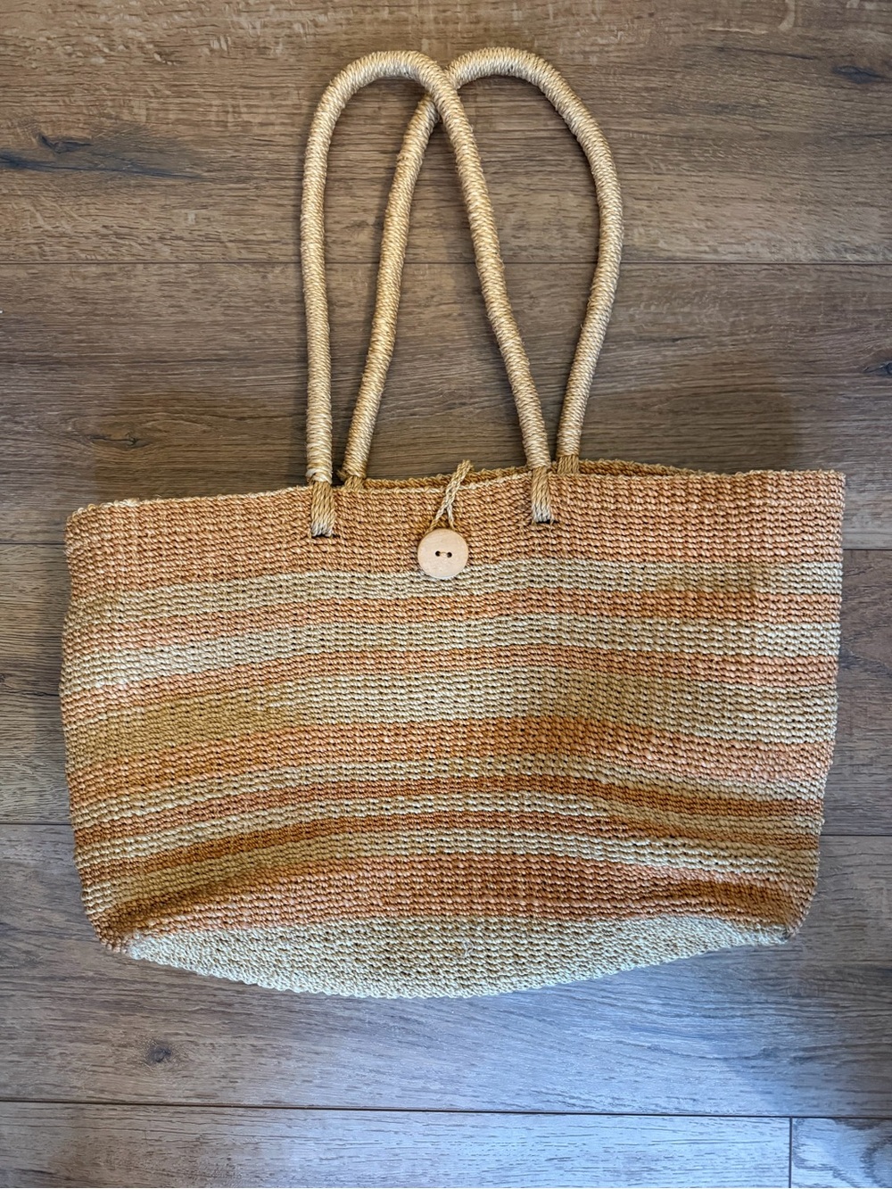 Source Unknown Woven Straw Tote in Tan and Cream